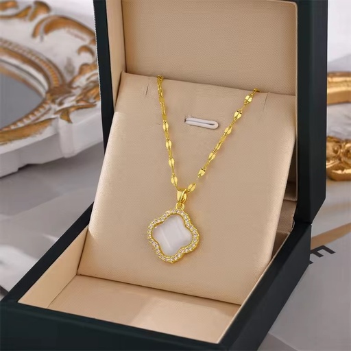 [NS-162-43-Whi] 18k Gold Plated Four Leaf Clover Necklace