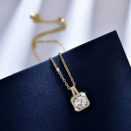 [NS-158-39-Whi] 18k Gold Plated Crystal Stone Pendant Necklace