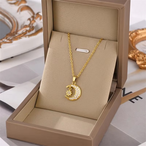 [NS-157-38-Gol] 18k Gold Plated Moon Pendant Necklace