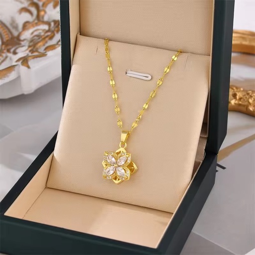 [NS-154-35-Gol] 18k Gold Plated Rotating Flower Pendant Necklace
