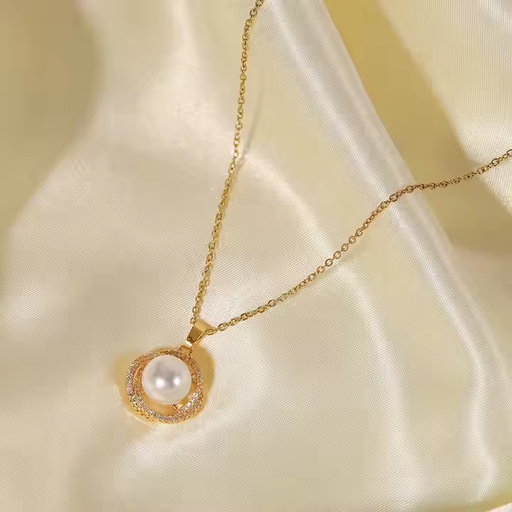 [NS-152-33-Whi] 18k Gold Plated Pearl Pendant Necklace