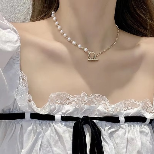 [NS-150-31-Whi] Fashion Pearl Chain Necklace