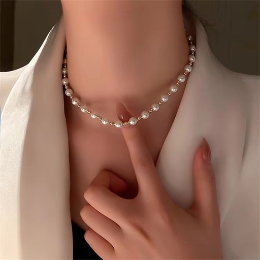 [NS-142-23-Whi]  Pearl Collar Necklace