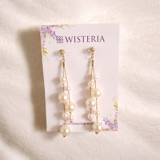 [ER-128-9-Whi] Enchanting Long Pearl Tassel Earrings