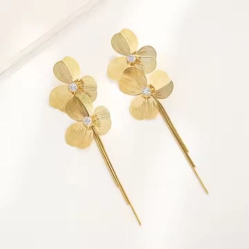 Elegant Floral Chain Linked Tassel Earrings