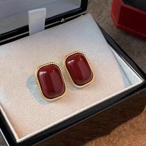 [ER-205-86-Red] Bold Retro Wine Red Stud Earrings