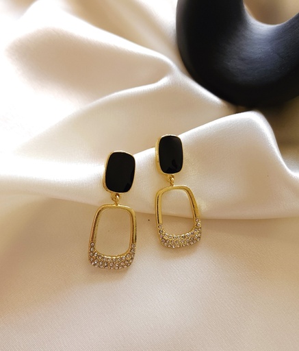 [ER-199-80-Gol] Elegant Square Opal Drop Earrings