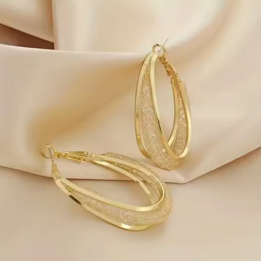 Crystal Mesh Oval Hoop Earrings