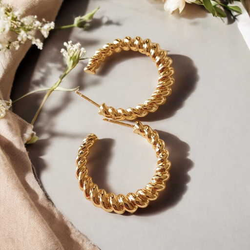 [ER-234-115-Gol] Vintage-Inspired Spiral Gold Hoop Earrings