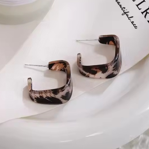 [ER-231-112-Bla] Stylish Retro Geometric Square Taupe Half Hoop Earrings