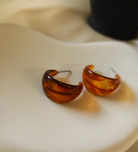[ER-229-110-Bro] Versatile Retro Tawny Resin Hoop Earrings