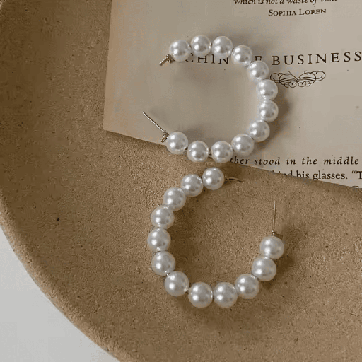 [ER-227-108-Whi] Elegant Pearl Delight Circular Hoop Earrings