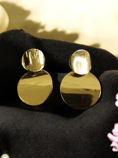 [ER-222-103-Gol] Double Disk Gold Drop Earrings