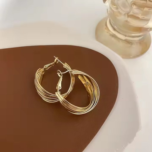 [ER-220-101-Gol] Retro Twisted Gold Hoop Earrings