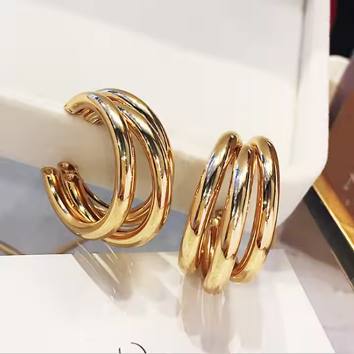 [ER-317-198-Gol] Triple-Layered Korean Gold Hoop Earrings