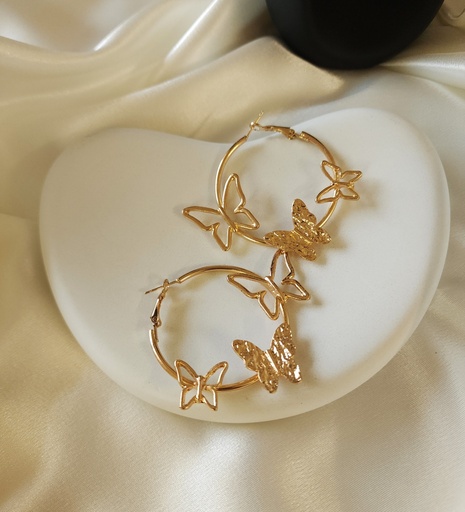 [ER-313-194-Gol] Chic Gold Butterfly Hoop Earrings
