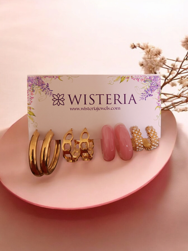 [ES-311-192-Mix] Set Of 4 Korean Pink & Gold Hoop Earrings Set