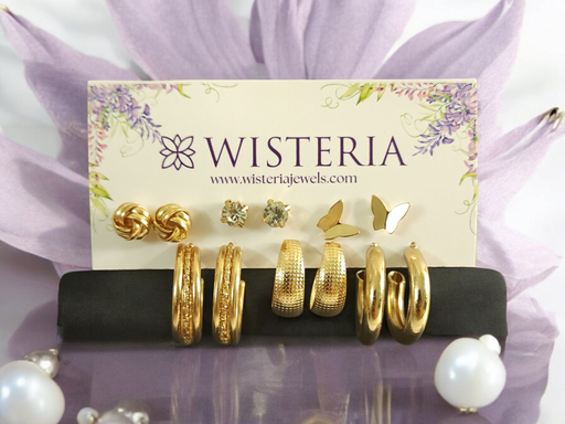 [ES-307-188-Gol] Set of 6 Stylish Retro Studs and Hoop Earrings Combo