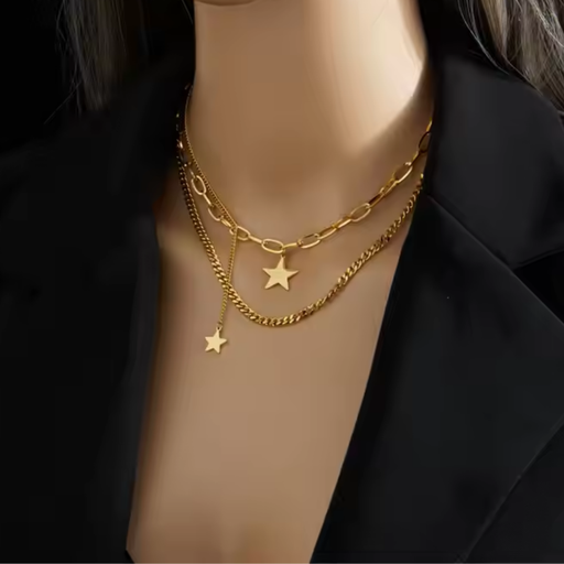 [NS-306-187-Gol] Star Layered Vintage Necklace