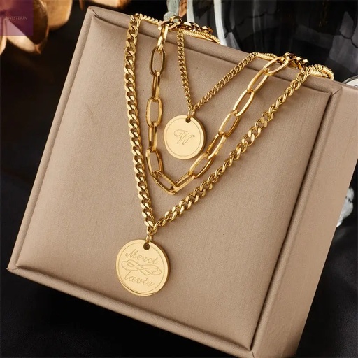 [NS-303-184-Gol] Elegant Triple-Layered Coin Vintage Necklace