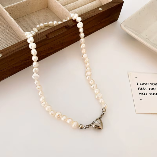 [NS-296-177-Whi] Silver Heart Beaded Collar Necklace