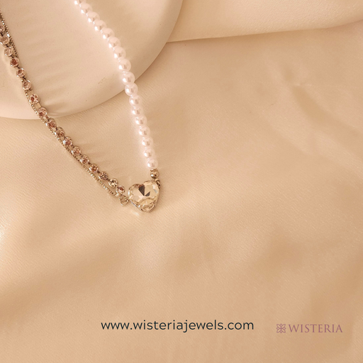[NS-295-176-Whi] Retro Korean Crystal Heart Necklace