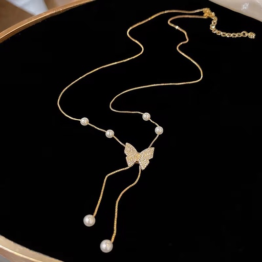 [NS-293-174-Gol] Elegant Butterfly Pearl Necklace