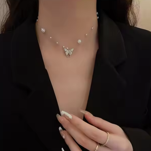 [NS-290-171-Whi] Korean Butterfly Pearl Necklace