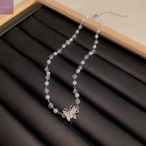 [NS-283-164-Whi] Butterfly Pearl Necklace