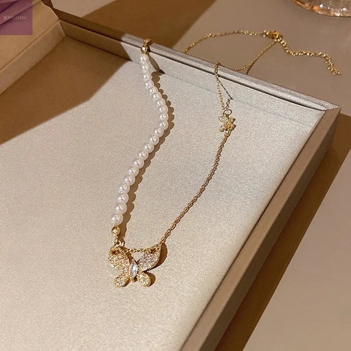 [NS-282-163-Whi] Butterfly Pendant Vintage Necklace