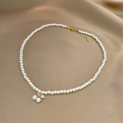 [NS-278-159-Whi] Retro Cherry Pearl Necklace