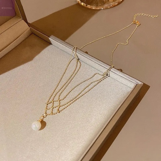 [NS-276-157-Whi] Korean Vintage Pearl Pendant Necklace
