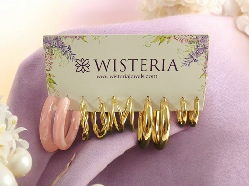 [ES-272-153-Mix] Set of 5 Pink & Gold Hoop Earrings