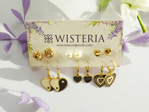 [ES-351-232-Mix] Set of 6 Stud, Heart Drop, and Huggie Earrings