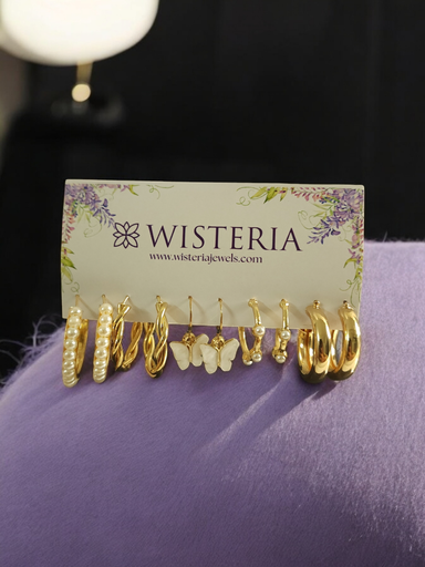 [ES-345-226-Mix] Set Of 5 Elegant Huggie and Golden Hoop Earrings