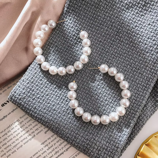 [ER-357-238-Whi] Classic Pearl Accent Hoop Earrings