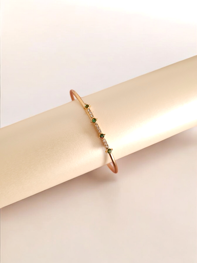 [BR-399-280-Gol] Luxe Open Bangle with Emerald and Rhinestone Charms