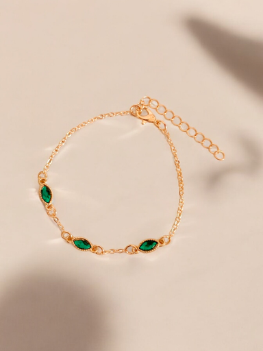 [BR-365-246-Gol] Verdant Elegance Bracelet with Emerald Oval Charm