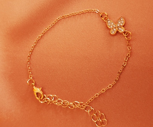 [BR-427-308-Gol] Whispered Wings: Rhinestone Butterfly Chain Bracelet