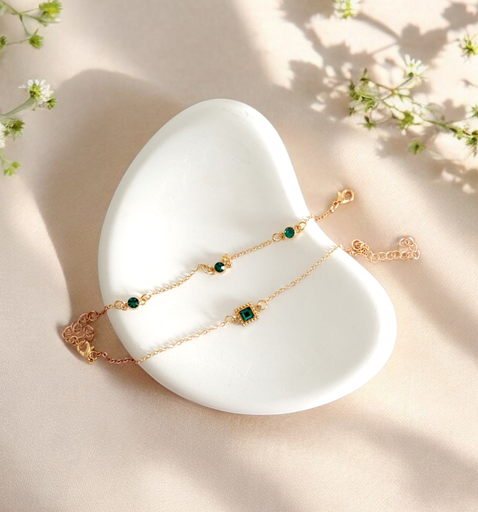 [BR-386-267-Gol] Emerald Elegance Bracelet Duo