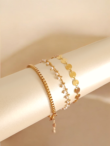 [BR-380-261-Gol] Triple Charm Set: Disc, Chain, and Delicate Bracelet