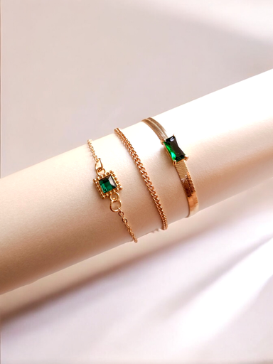 [BR-388-269-Gol] Emerald Pendant and Chain Bracelet Set