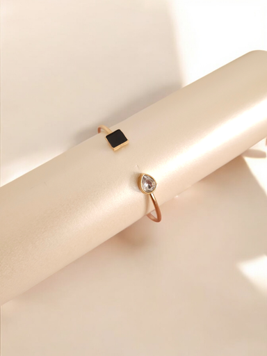 [BR-418-299-Gol] Midnight Tear: Black Enamel and Rhinestone Open-End Bangle 