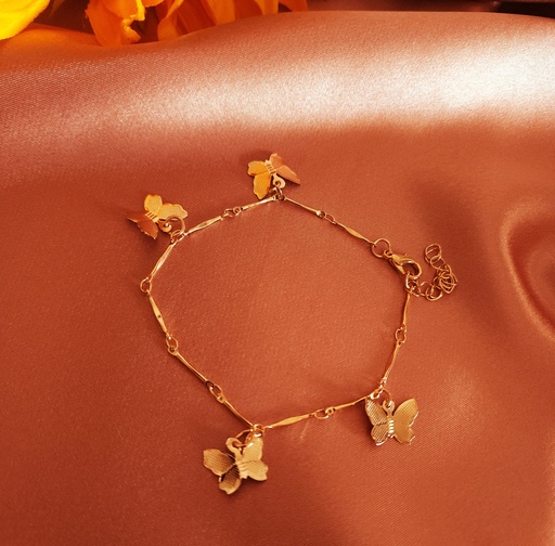 [BR-429-310-Gol] Delicate Grace: Cylindrical Chain Bracelet with Butterfly Drop