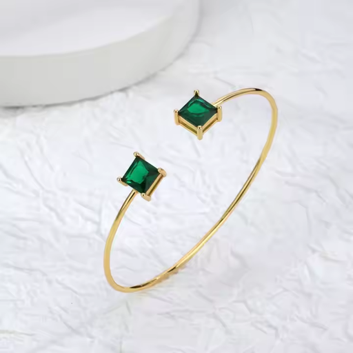 [BR-387-268-Gol] Emerald Open-End Bangle Bracelet	