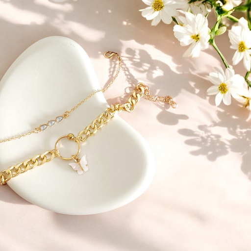 [BR-383-264-Gol] Butterfly Duo Gold Bracelet Set
