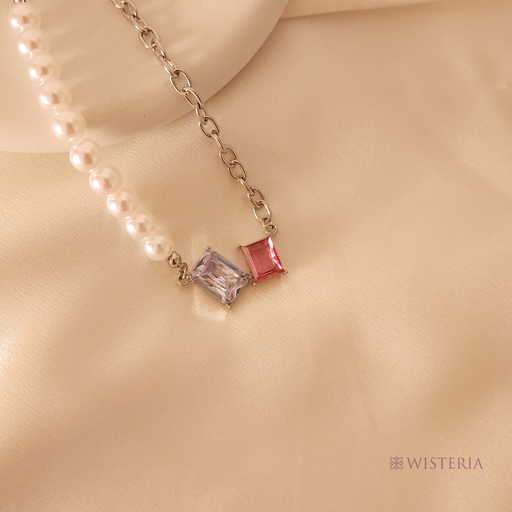 [NS-359-240-Pin] Pink Pearl Crystal Vintage Necklace