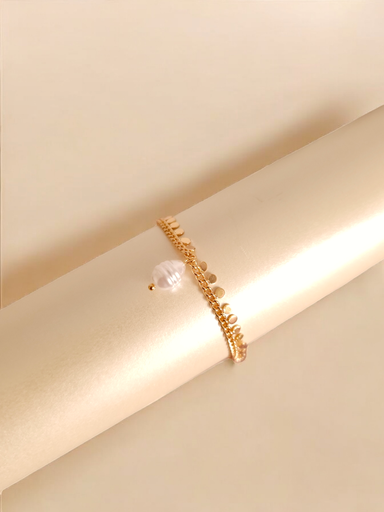 [BR-378-259-Gol] Graceful Pearl Charm Bracelet with Oval Pendant