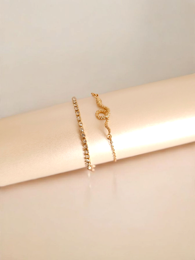 [BR-411-292-Gol] Sleek Sparkle: Rhinestone Snake Chain Bracelet Combo