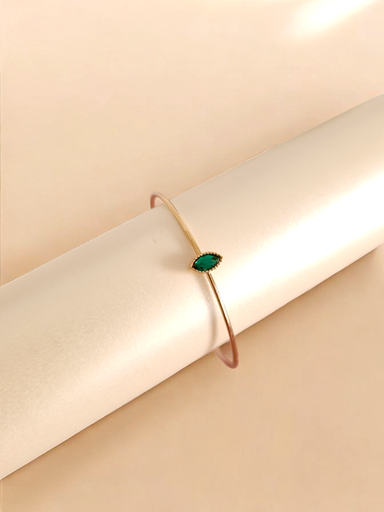 [BR-400-281-Gol] Graceful Oval Emerald Bangle Bracelet
